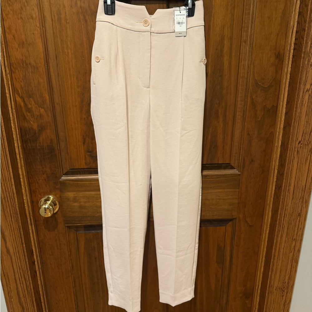 Express Cream Ankle Cropped Pants with Pleated Front